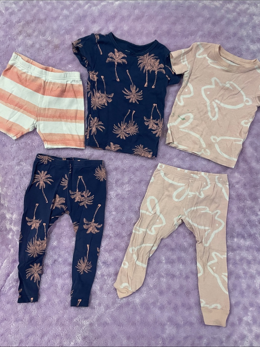 Carter's Navy Palm & Pink Bunny Kids Pajama Set - 4 Pieces